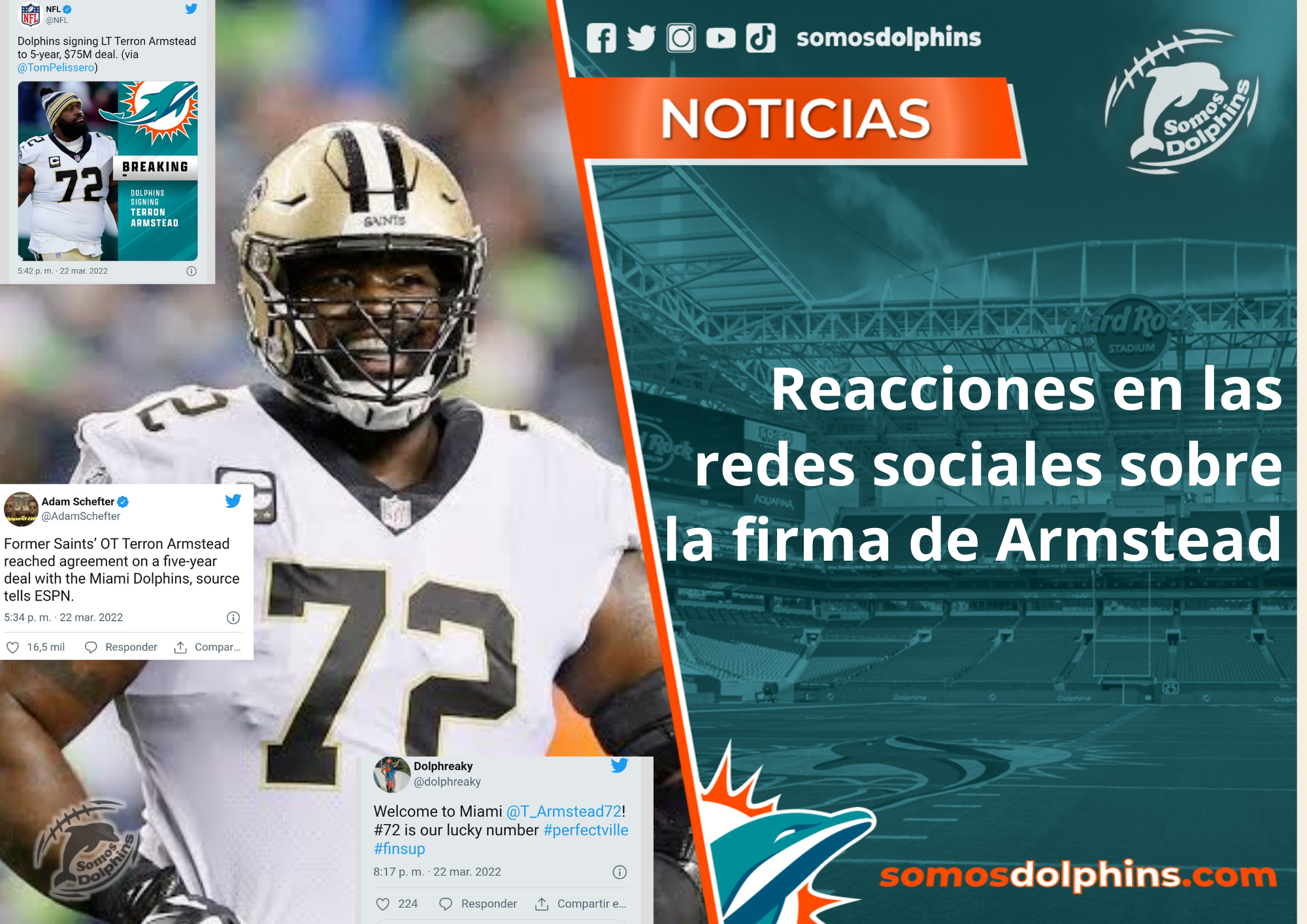 Dolphins signing LT Terron Armstead to 5-year, $75M deal. (via  @tompelissero) 