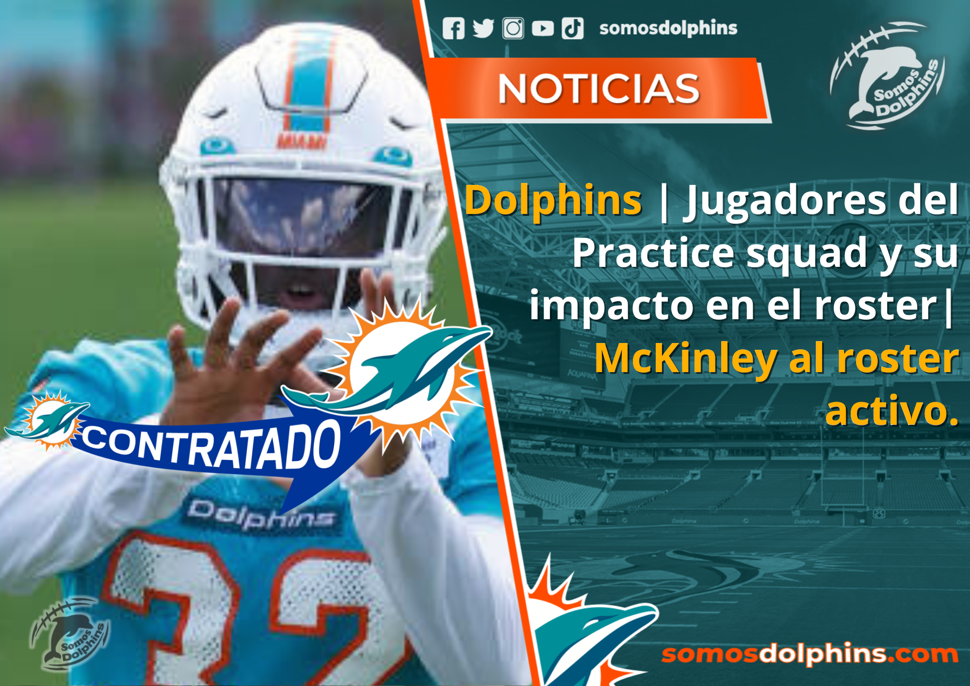 Miami Dolphins - ROSTER MOVES, We have signed safety Verone McKinley III  to the active roster and elevated tackle Kion Smith to the active roster  for Sunday's game.